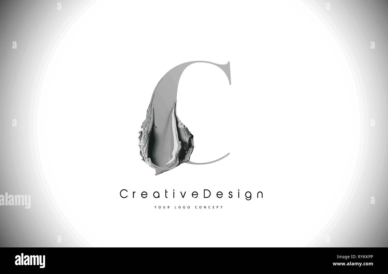 C Letter Design Brush Paint Stroke. Black C Letter Logo Icon with ...