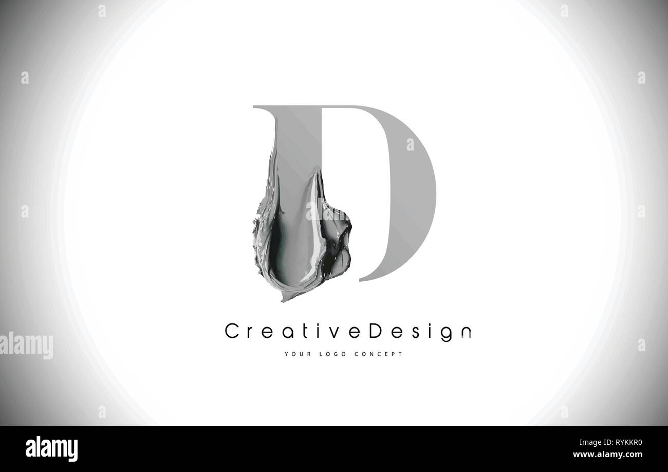D Letter Design Brush Paint Stroke. Black D Letter Logo Icon with ...
