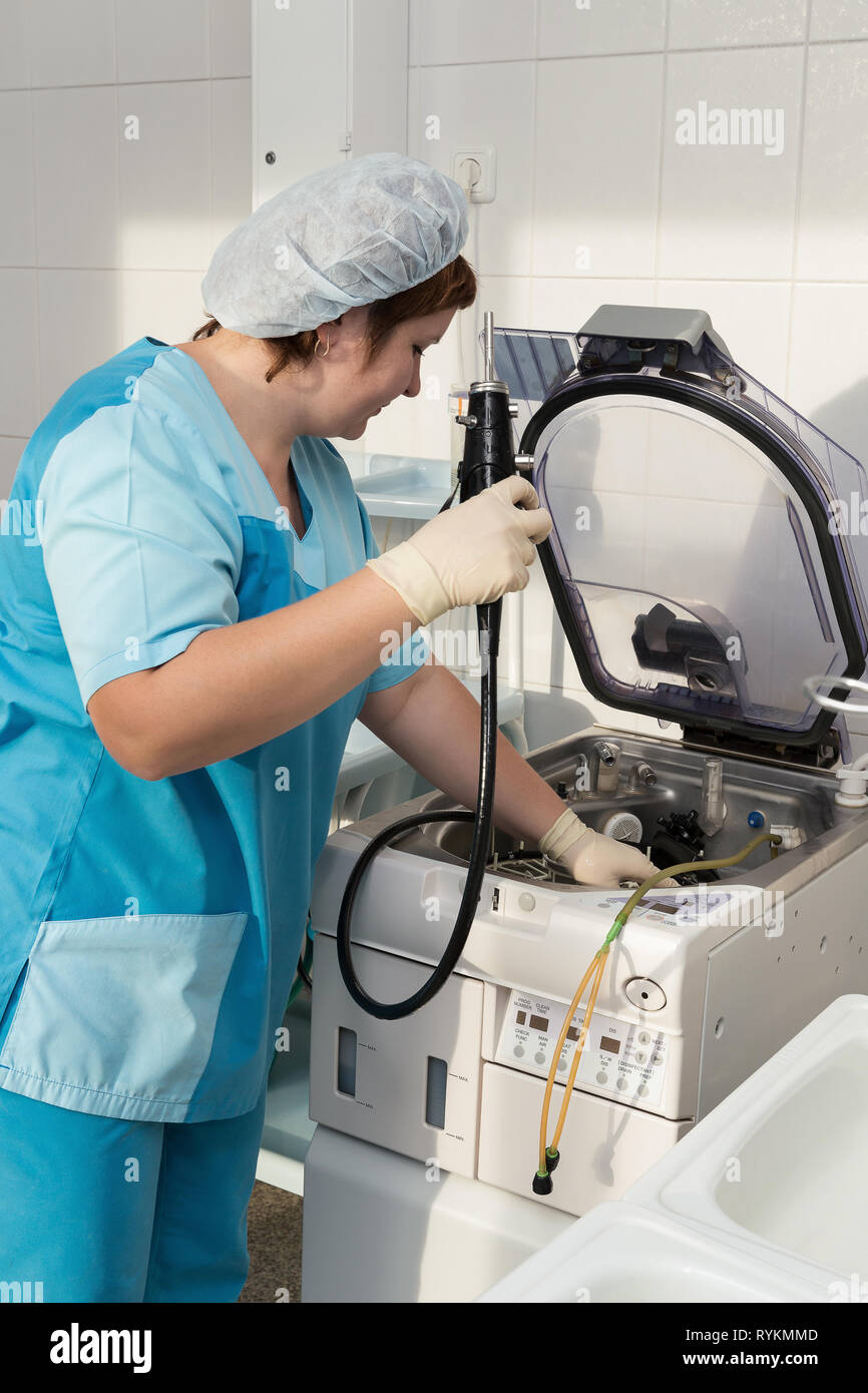 Disinfection of the endoscope Stock Photo
