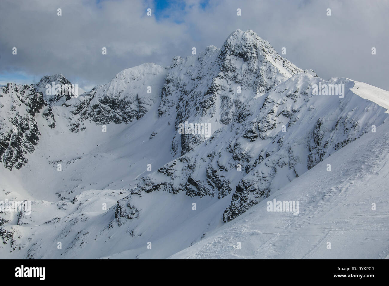 High peak of Kasprowy Wierch in the Western Tatras one of Polands main winter ski areas Stock Photo