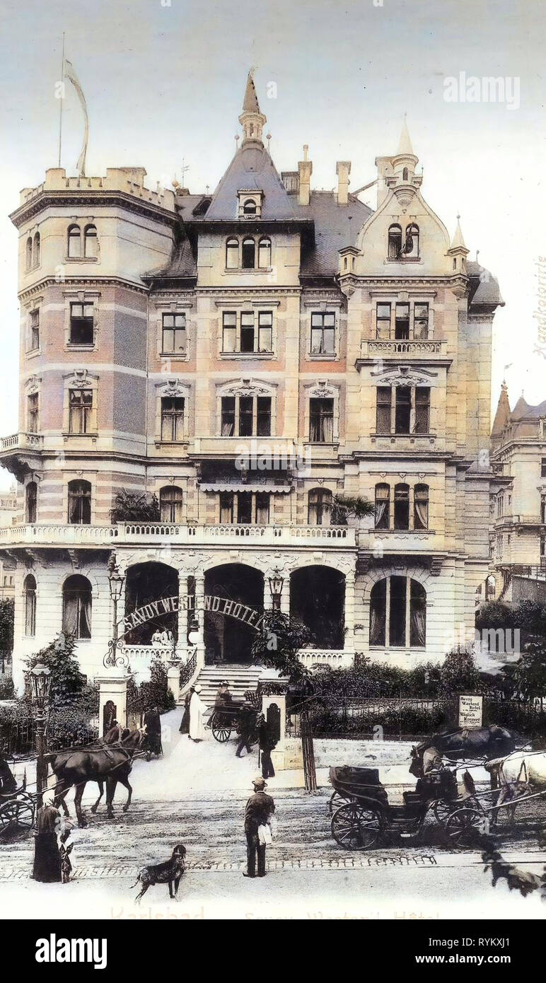 Hotels in Karlovy Vary, Carriages in Karlovy Vary, Horses of the Czech  Republic, Dogs of the Czech Republic, 1902, Karlovy Vary Region, Karlsbad,  Savoy Westend Hotel Stock Photo - Alamy