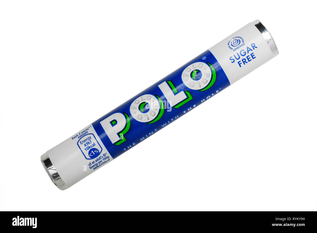 A packet of sugar free polo mints on a white background Stock Photo