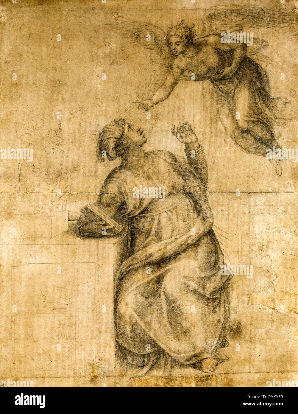 Annunciation to the Virgin, c. 1530, Michelangelo drawing Stock Photo