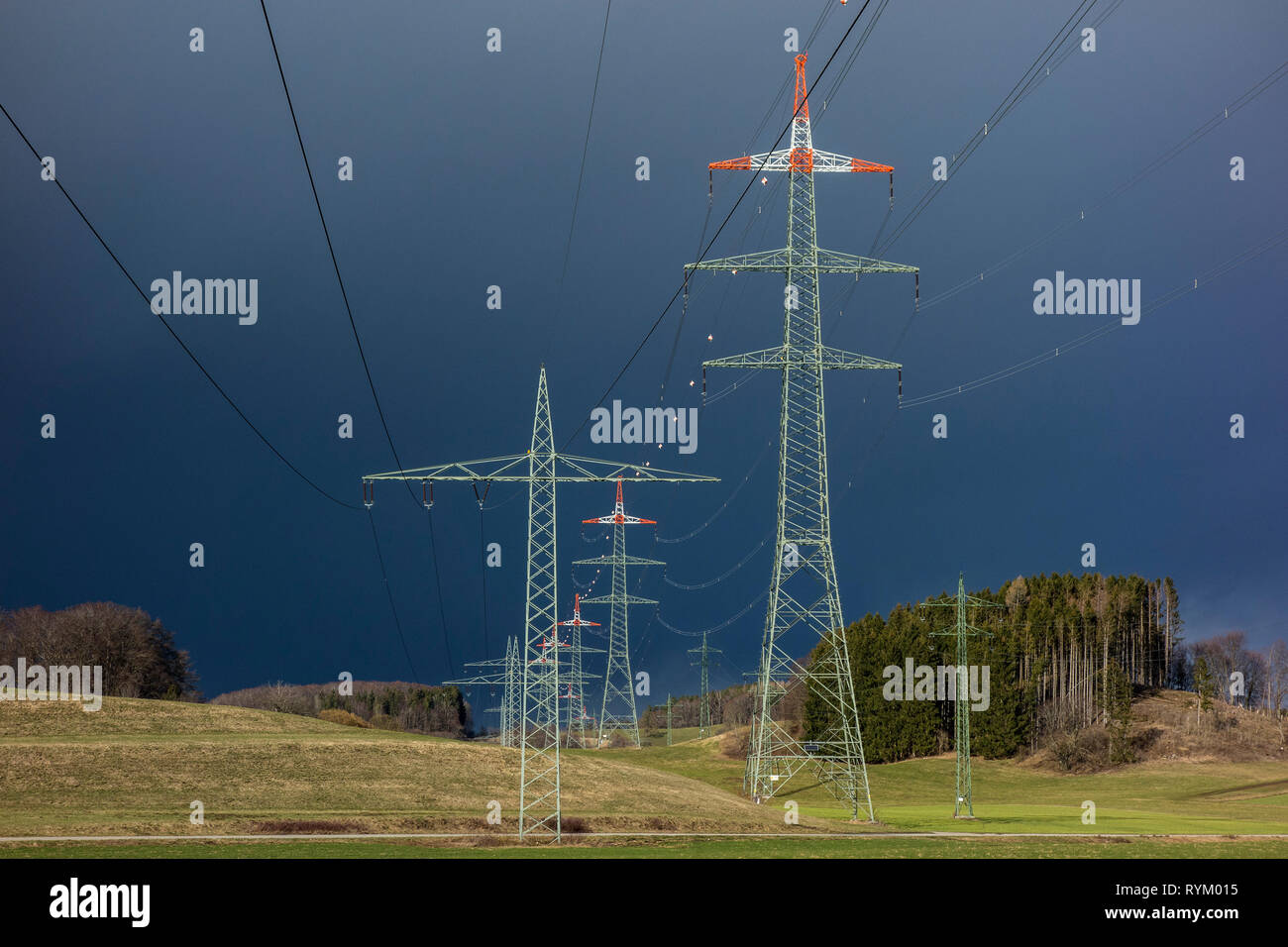 Power Poles, Bavaria, Germany Stock Photo