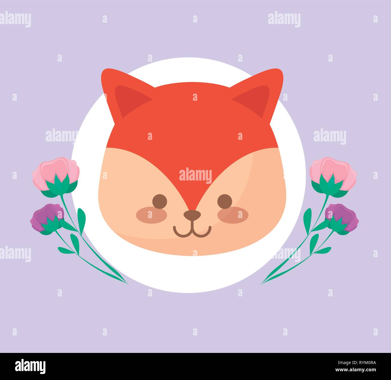 head of cute fox with flowers vector illustration design Stock Vector ...