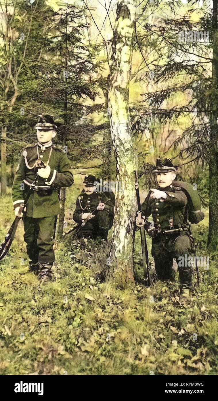 Patrolling, Military facilities of Germany, 1. Königlich Sächsisches Jäger-Bataillon Nr. 12, 1906, Landkreis Mittelsachsen, Freiberg, Auf Patrouille Stock Photo