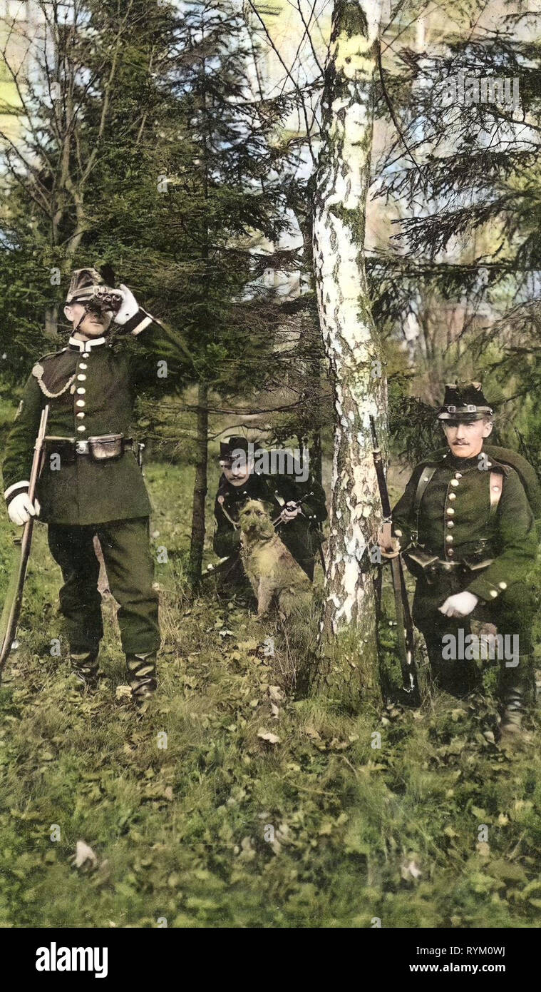 Patrolling, Military working dogs of Germany, 1. Königlich Sächsisches Jäger-Bataillon Nr. 12, 1906, Landkreis Mittelsachsen, Freiberg, Auf Patrouille Stock Photo