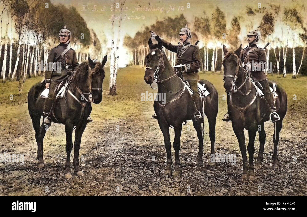 Patrolling, Military use of horses, 2. Königlich Sächsisches Train-Bataillon Nr. 19, 1906, Dresden, Auf Patrouille, Germany Stock Photo