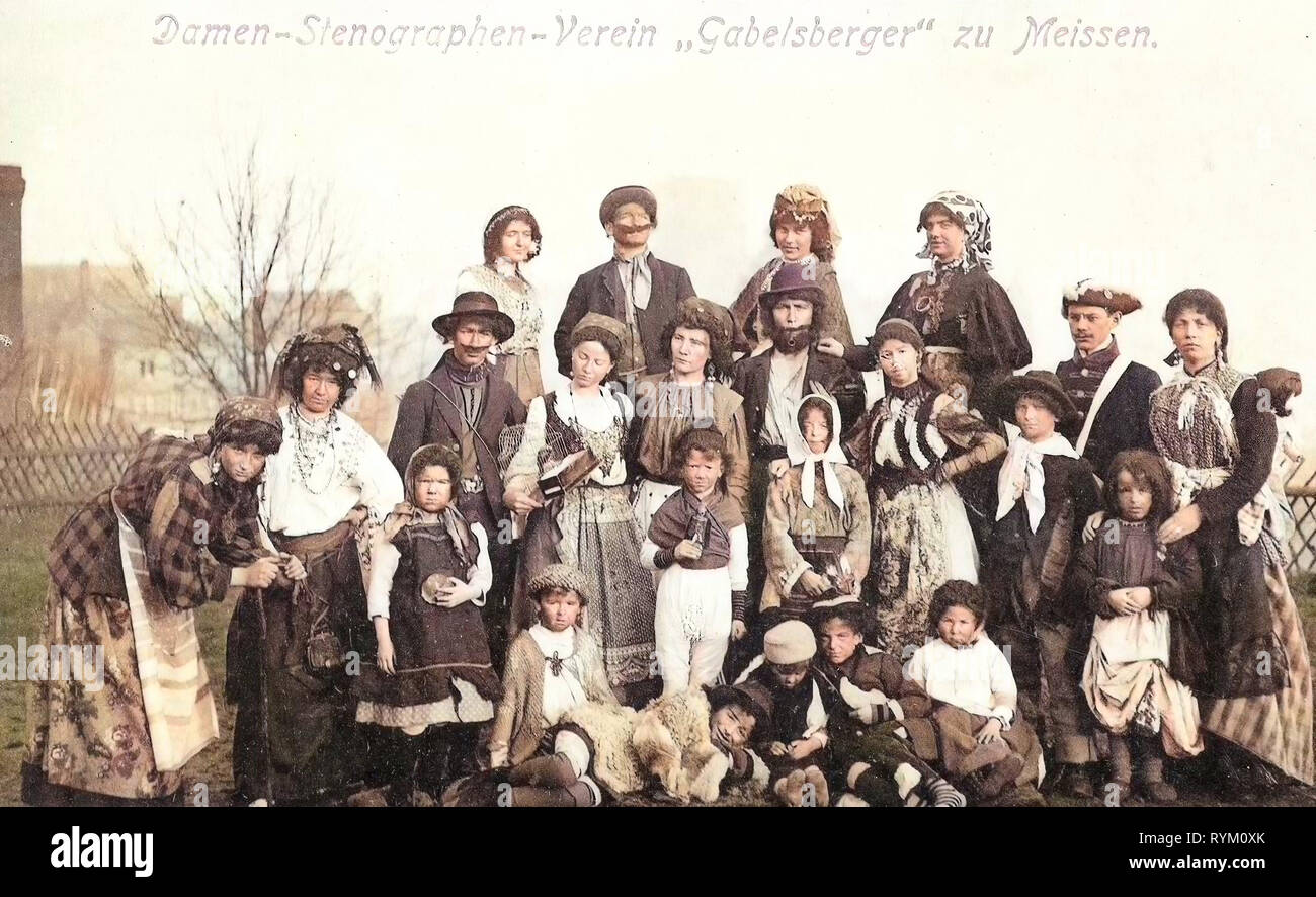 Carnivals of Germany, Group portraits with 23 people, 1906, Meißen, Damen Stenographie Verein Stock Photo