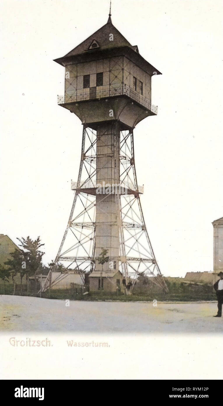 Water towers in Groitzsch, 1906, Landkreis Leipzig, Groitzsch, Wasserturm, Germany Stock Photo