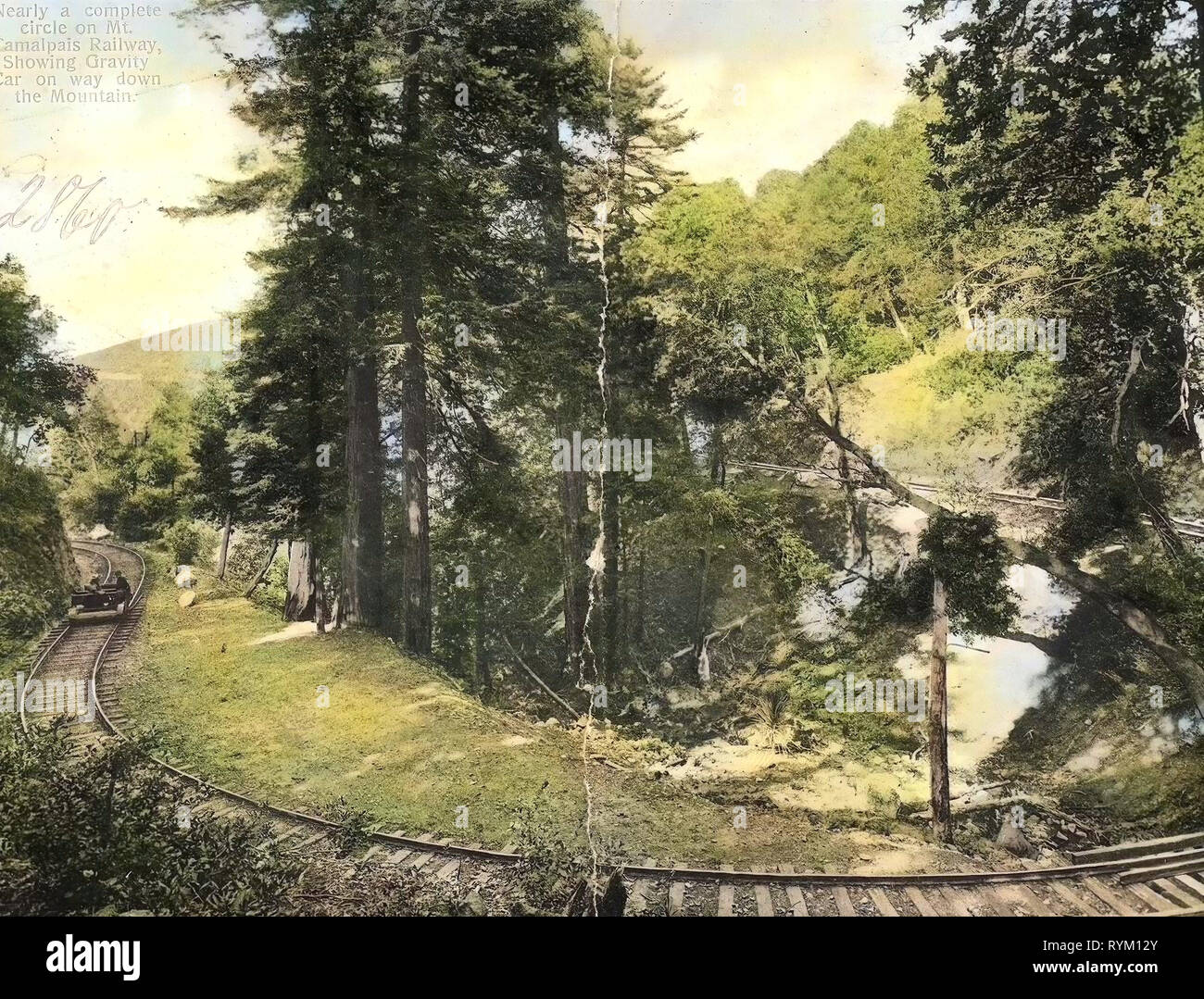 Rail tracks in Washington (state), Mount Tamalpais and Muir Woods Railway, Rail transport in Washington (state), 1906, Washington (state), Mt. Tamalpais, nearly a complete circle on Mt. Tamalpais Railway Stock Photo