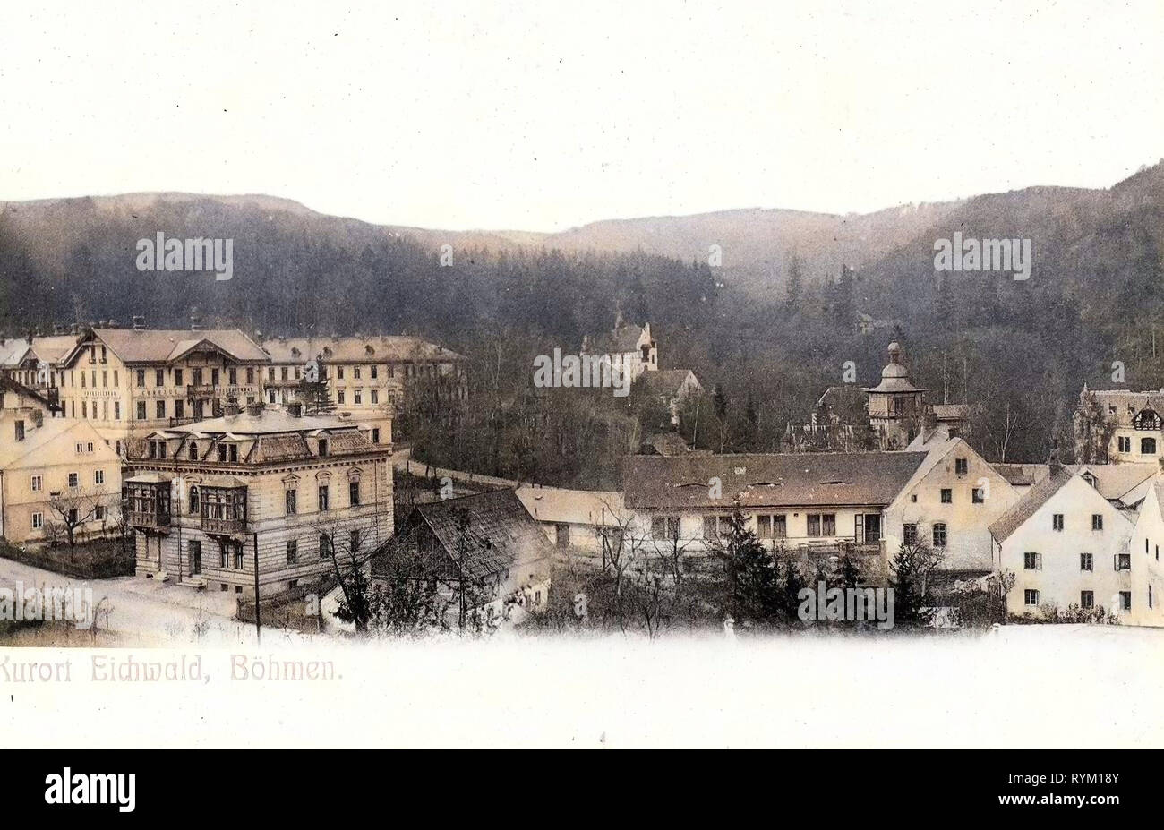 Buildings in Teplice District, History of Dubí, 1906, Ústí nad Labem Region, Eichwald, Blick in den Kurort, Czech Republic Stock Photo