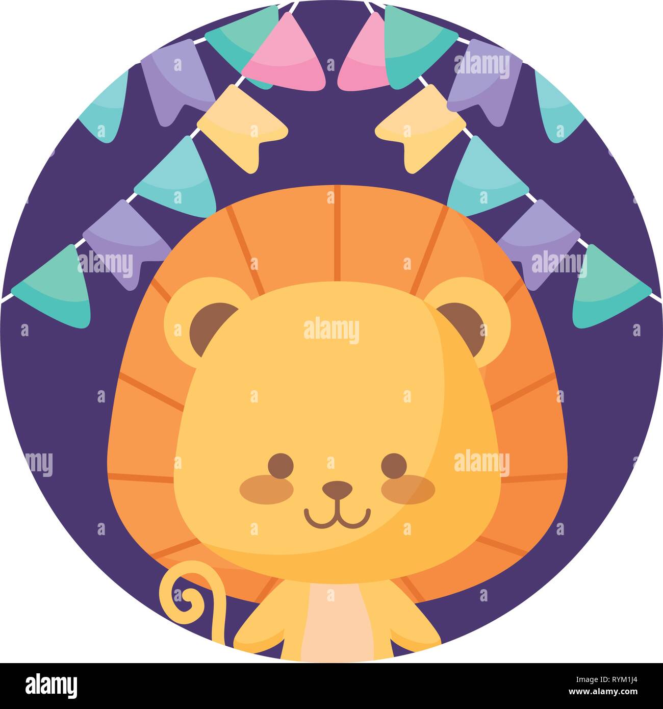 cute lion animal with garlands hanging vector illustration design Stock ...
