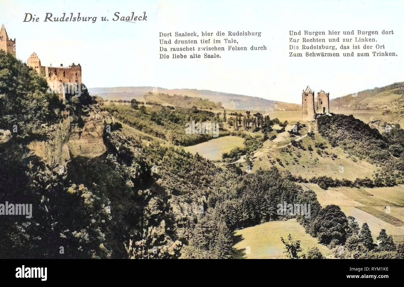 Rudelsburg, Saaleck, Texts, Postcards with lyrics, 1906, Saxony-Anhalt, Rudelsburg und Saaleck, Germany Stock Photo