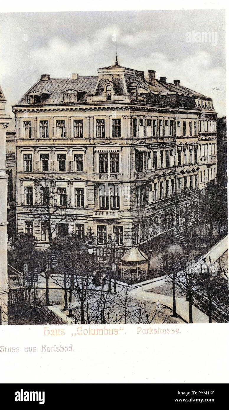 Buildings in Karlovy Vary, 1906, Karlovy Vary Region, Karlsbad, Haus Columbus, Czech Republic Stock Photo