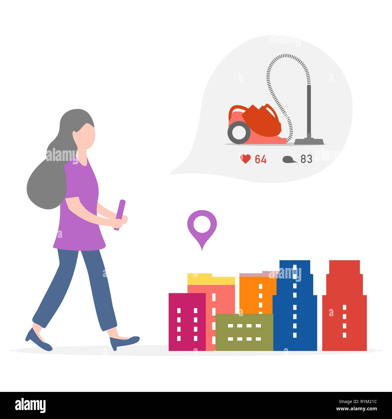 Application of augmented reality AR for navigation in city. Girl with