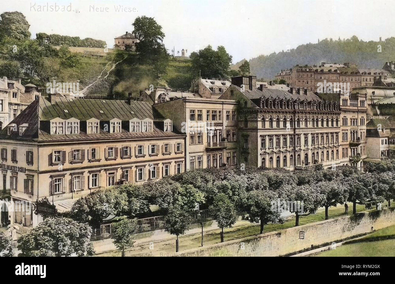 Buildings in Karlovy Vary, 1906, Karlovy Vary Region, Karlsbad, Neue Wiese, Czech Republic Stock Photo