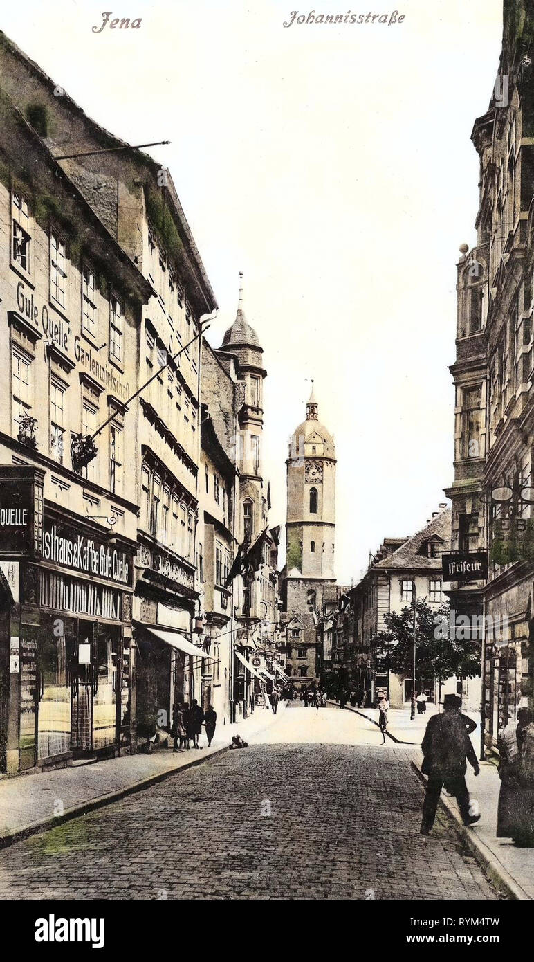 Buildings in Jena, Stadtkirche St. Michael (Jena), Shops in Thuringia, 1919, Thuringia, Jena, Johannisstraße Stock Photo