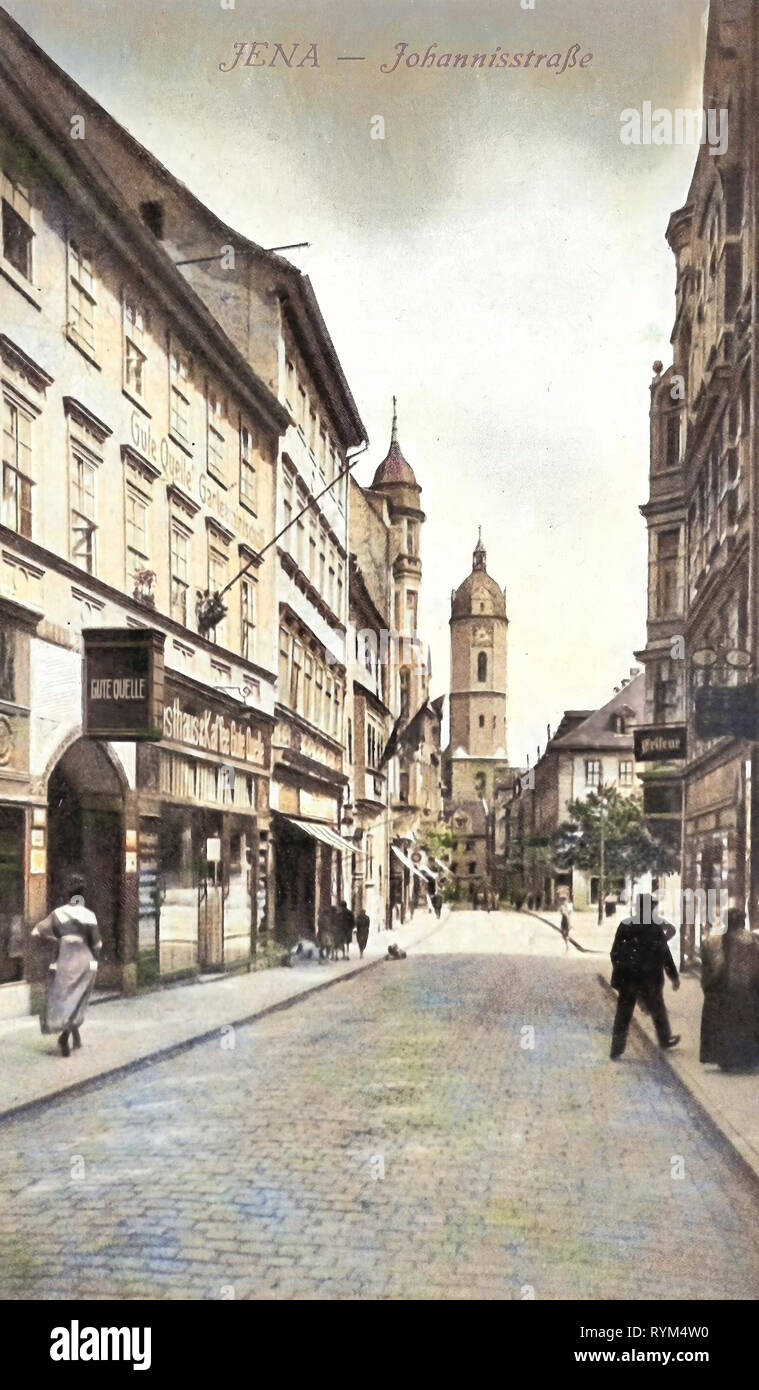 Buildings in Jena, Stadtkirche St. Michael (Jena), Shops in Thuringia, 1919, Thuringia, Jena, Johannisstraße Stock Photo