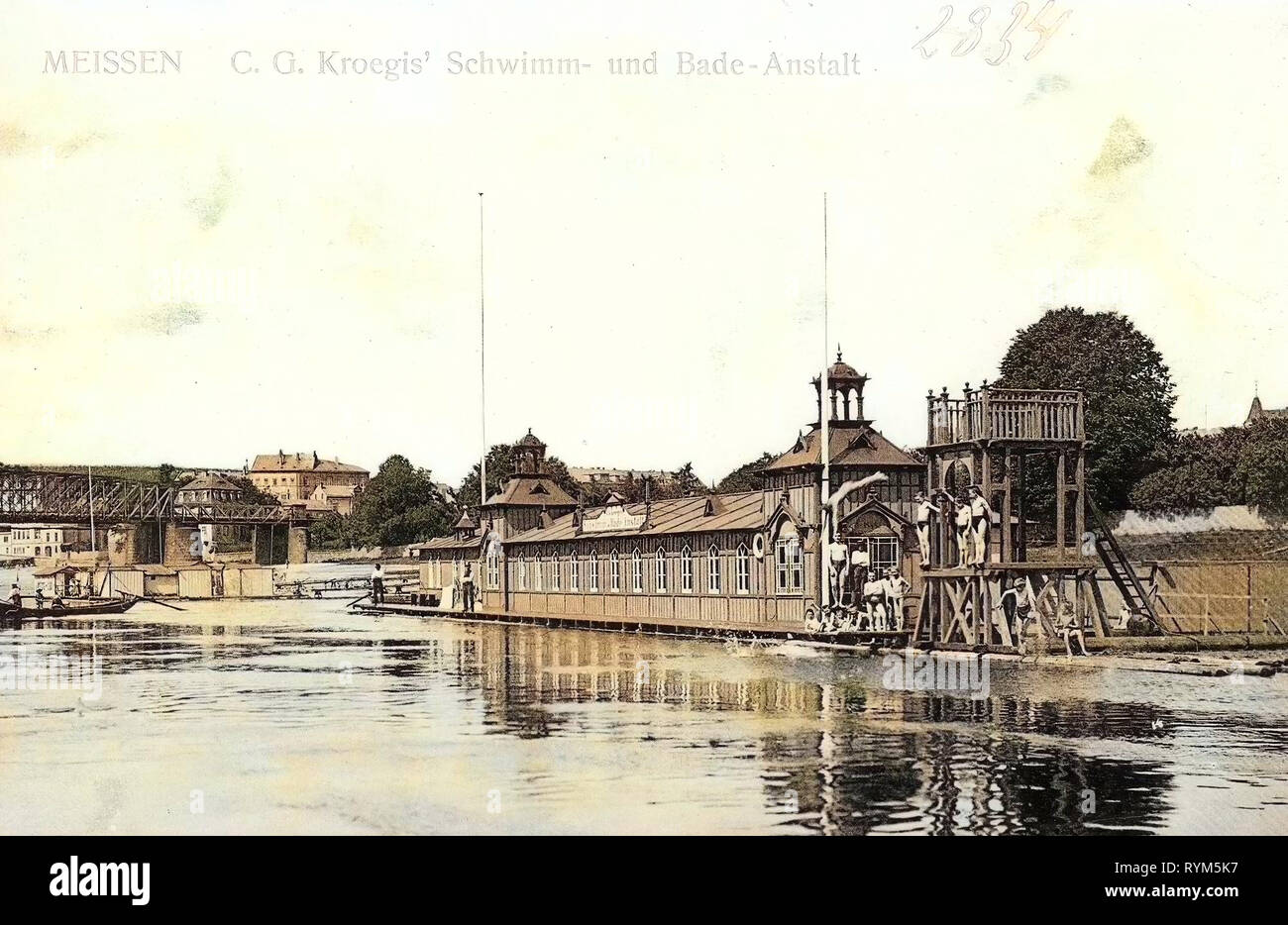 Baths in Saxony, Swimming pools in Germany, 1903, Meißen, C. G. Kroegis Schwimm, und Badeanstalt Stock Photo