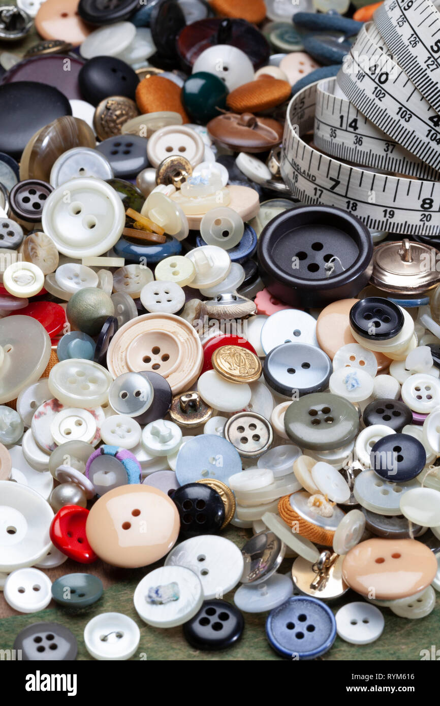 Assorted collection of buttons Stock Photo
