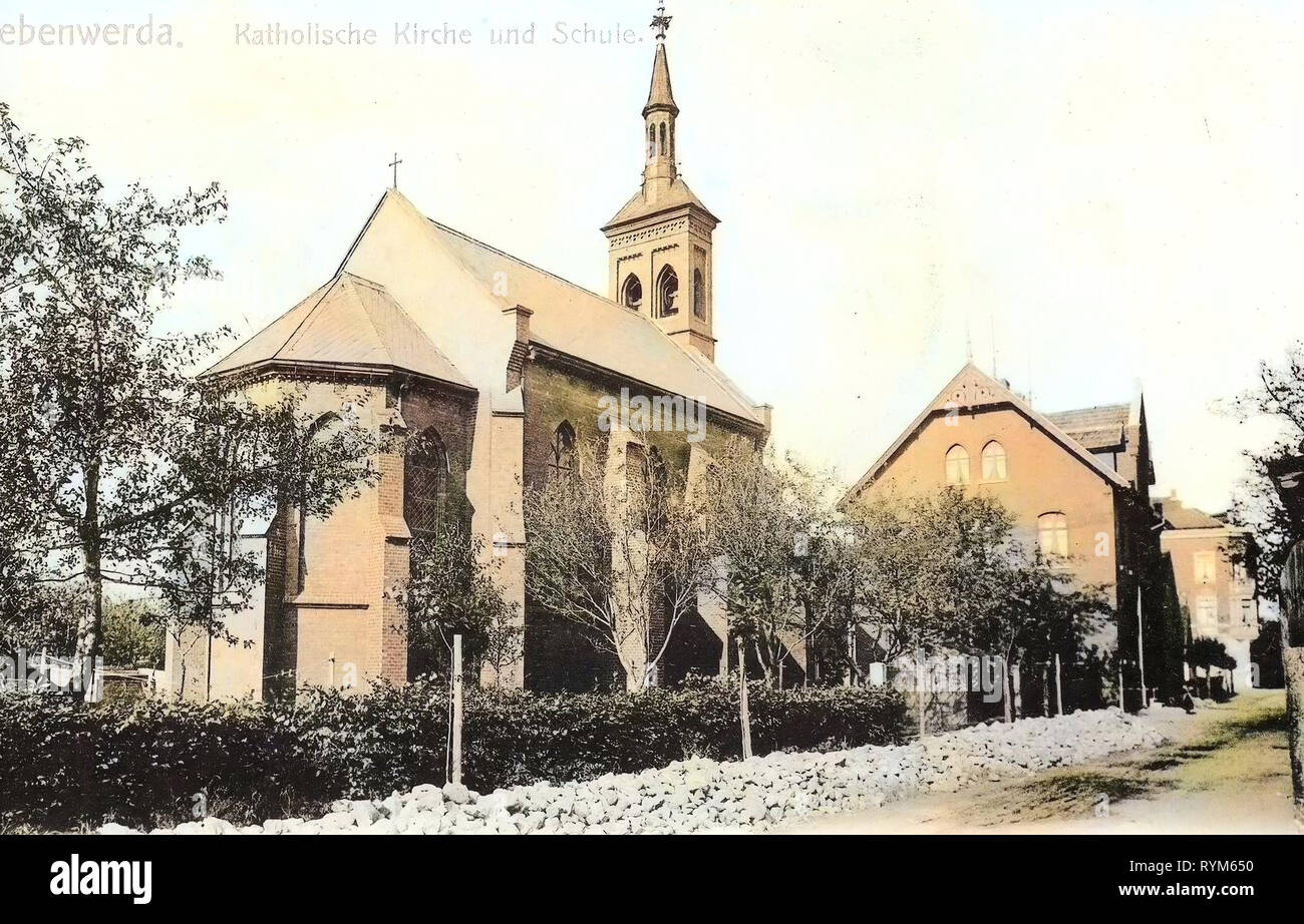 Schools in Landkreis Elbe-Elster, Herz-Jesu-Kirche Bad Liebenwerda, 1903, Brandenburg, Liebenwerda, Katholische Kirche mit Schule, Germany Stock Photo