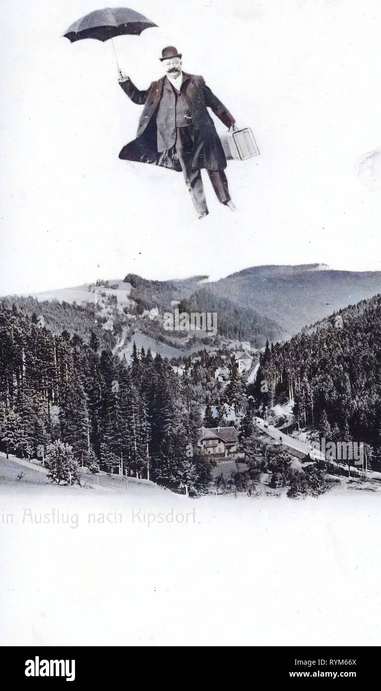 Flying males in art, 1903, Landkreis Sächsische Schweiz-Osterzgebirge, Kipsdorf, Fliegender Mann, Germany Stock Photo
