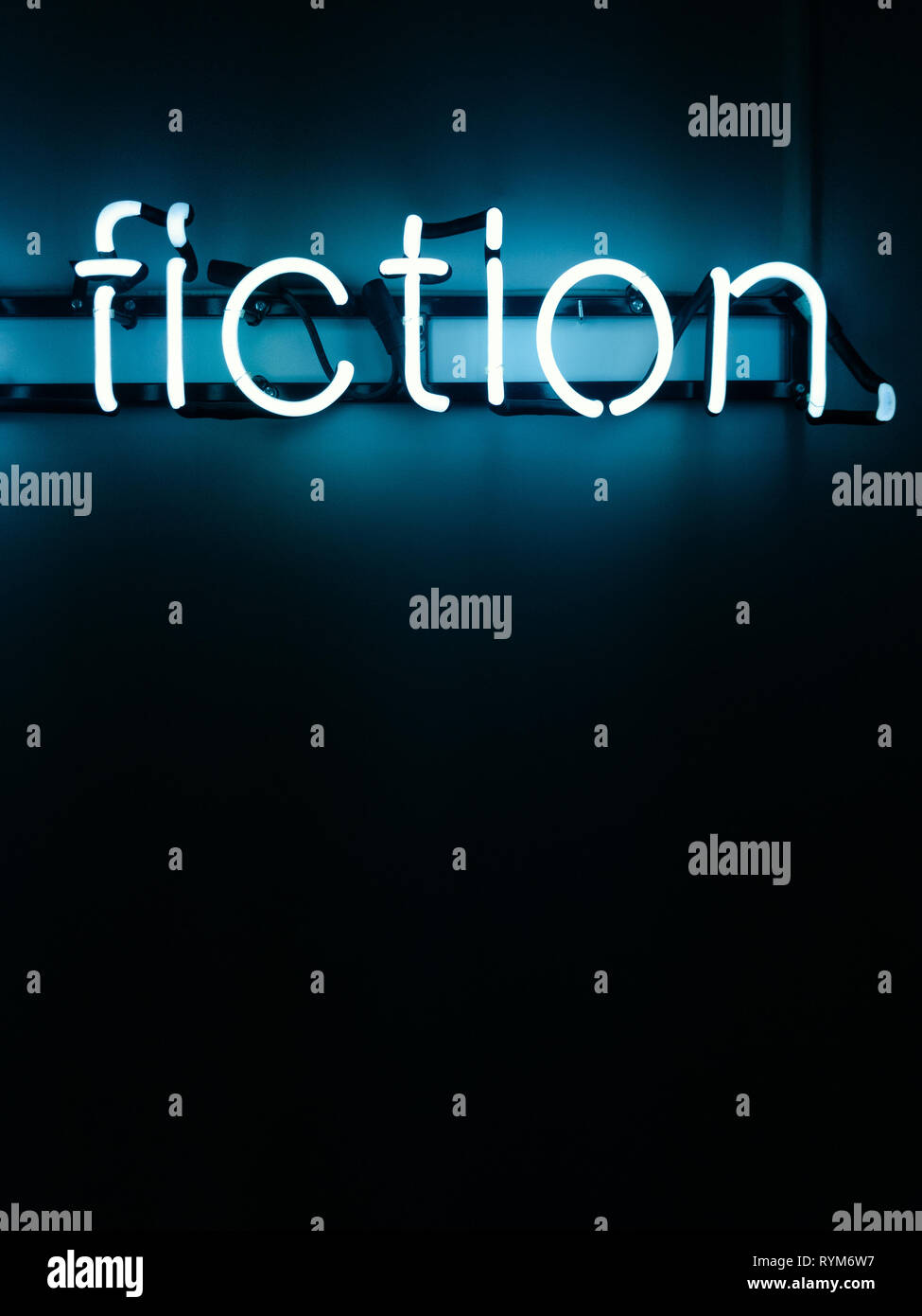 How Much Of This Is Fiction Neon Letter Installation Stock Photo Alamy