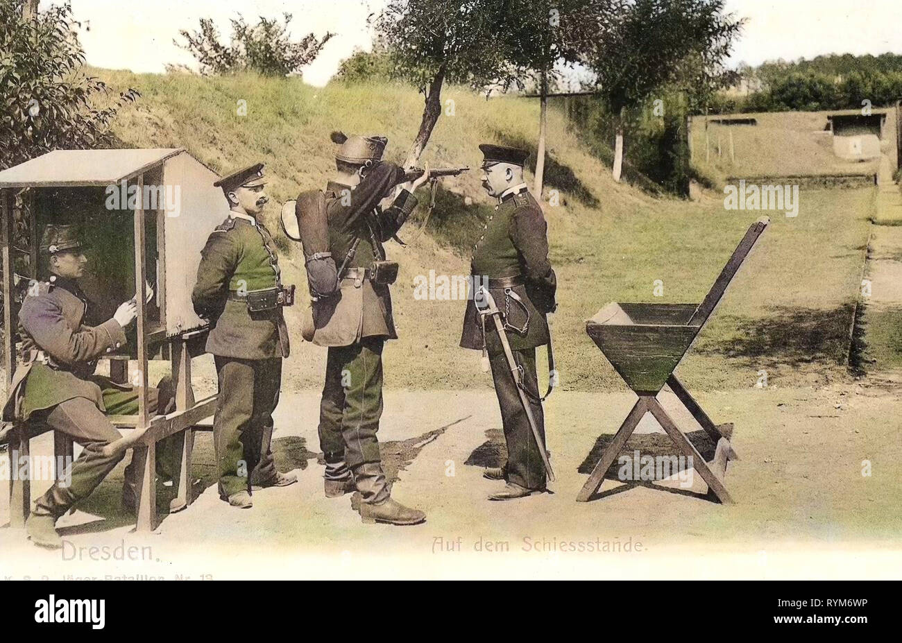 Shooting ranges in Germany, Use of weapons, 2. Königlich Sächsisches Jäger-Bataillon Nr. 13, 1903, Dresden, 2. Königlich Sächsisches Jäger, Batallion Nr. 13, Auf dem Schießstand Stock Photo
