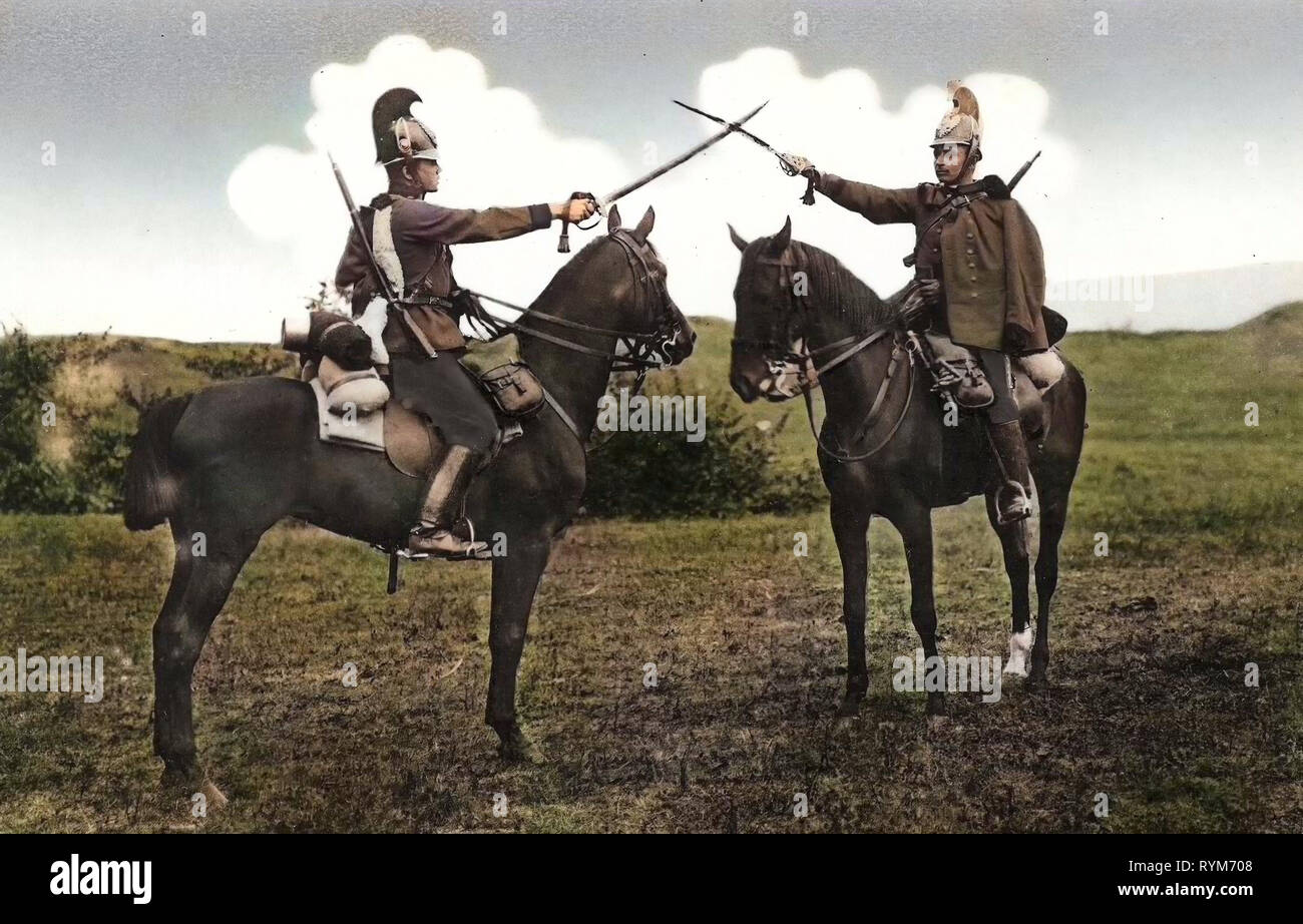 Military of the Czech Republic, Military use of horses, K. u. K. Dragoner-Regiment Herzog von Lothringen Nr. 7, 1903, Ústí nad Labem Region, Theresienstadt, Fechten zu Pferd Stock Photo