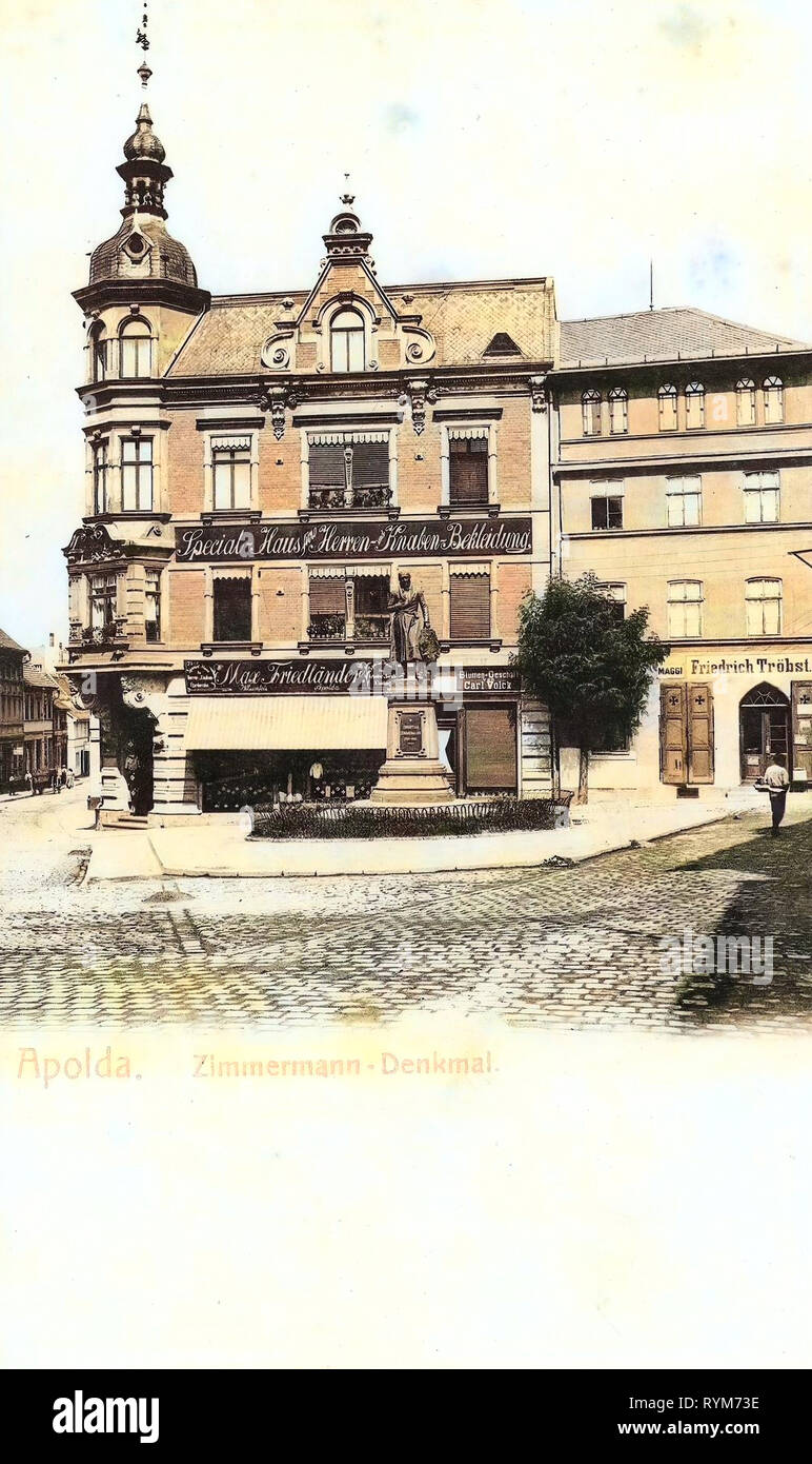Monuments and memorials in Apolda, Shops in Thuringia, 1903, Thuringia, Apolda, Zimmermann Denkmal Stock Photo