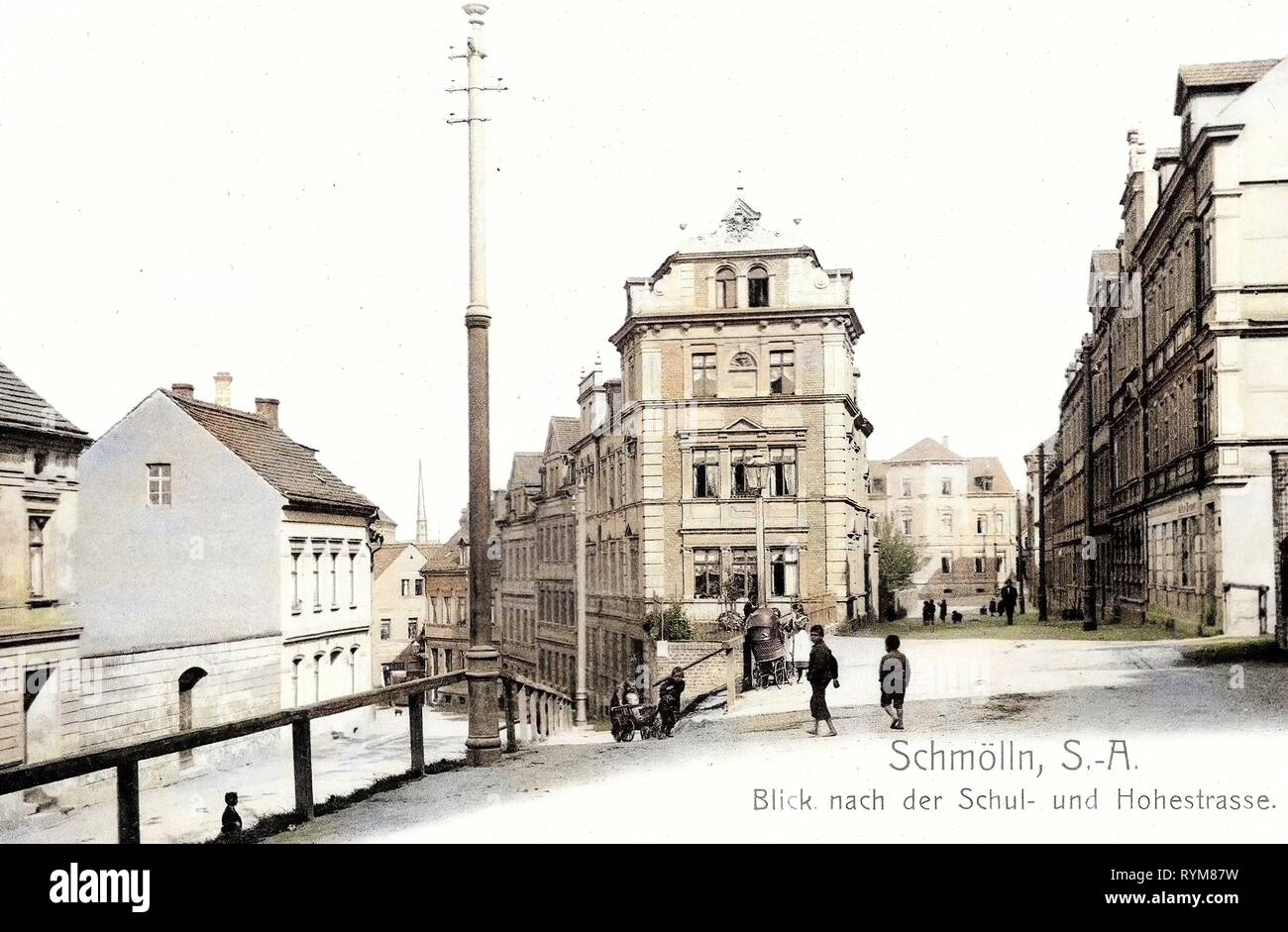 Leiterwagen, Schmölln, 1903, Thuringia, Blick nach der Schul, und Hohestraße Stock Photo