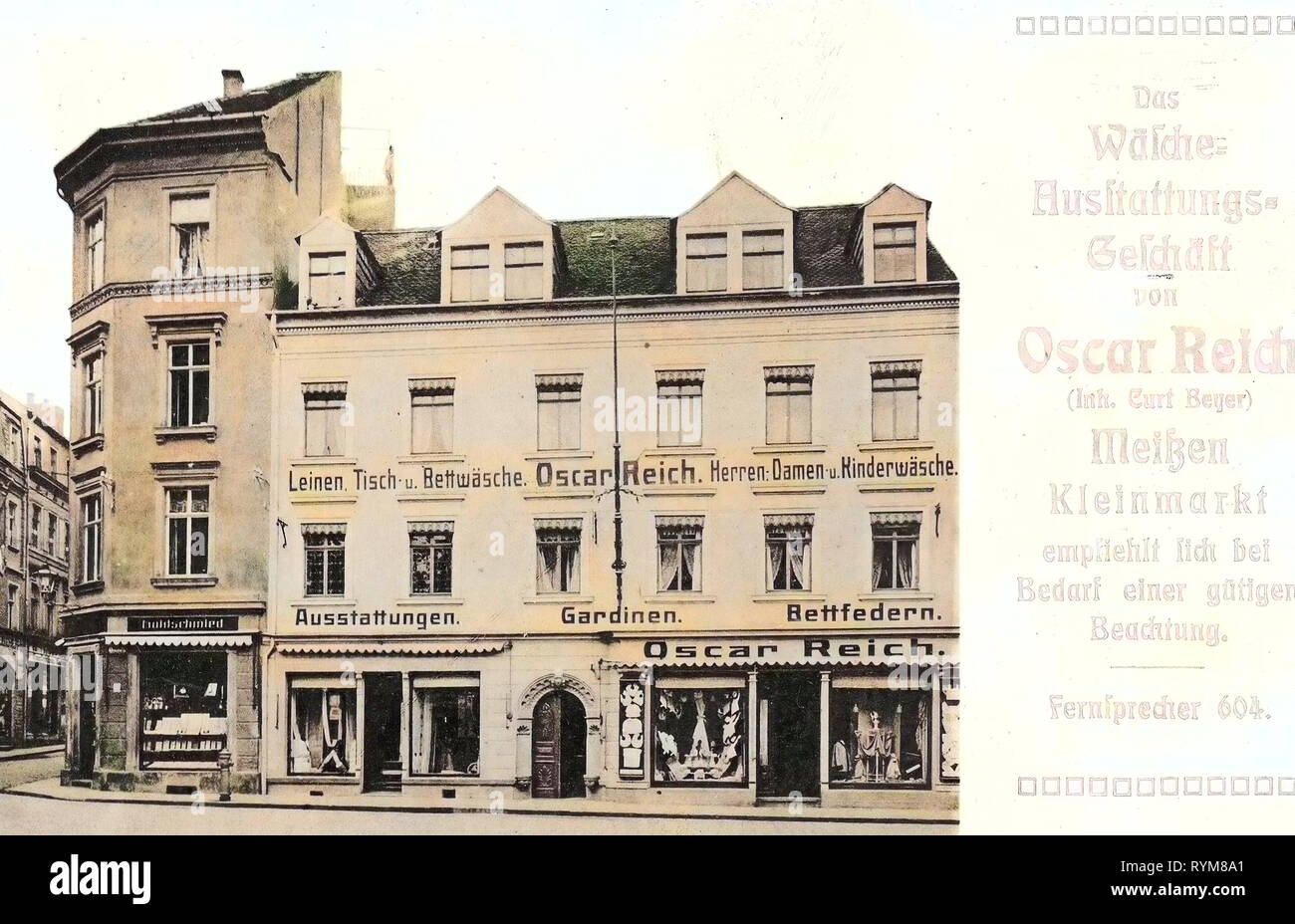 Shops in Saxony, Texts, 1903, Meißen, Wäschegeschäft Reich Kleinmarkt 1, Germany Stock Photo