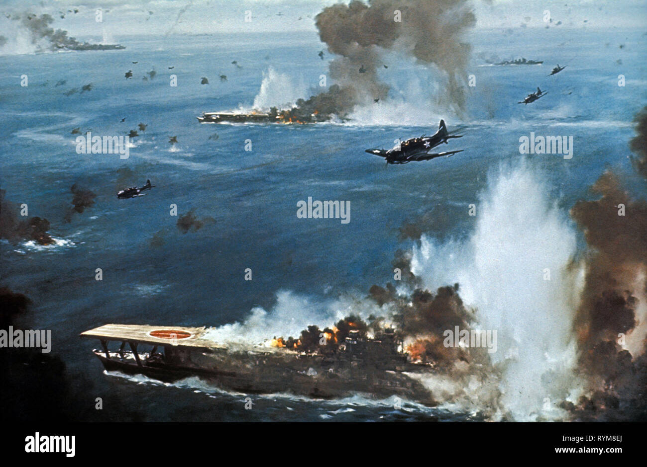 JAPANESE AIRCRAFT ATTACK SHIPS, THE BATTLE OF MIDWAY, 1976 Stock Photo