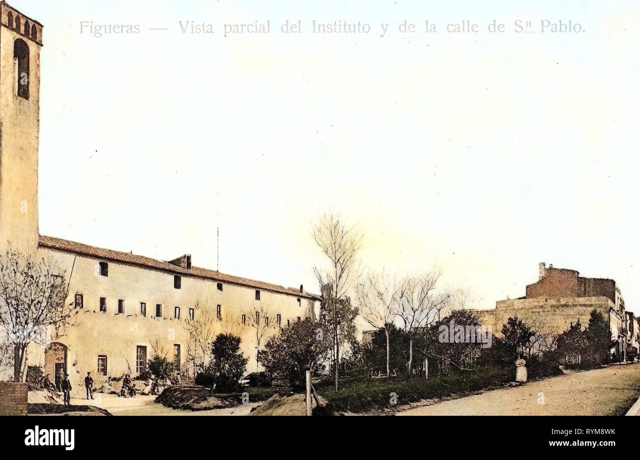 Buildings in Figueres, 1903, Catalonia, Figueras, Vista parcial del Instituto y de la calle de S Pablo Stock Photo