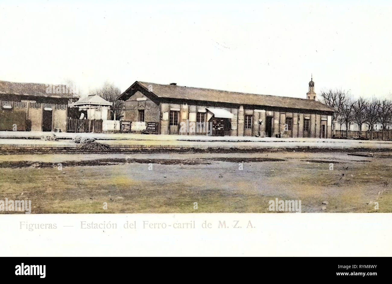 Buildings in Figueres, 1903, Catalonia, Figueras, Estacion del Ferro, carril de M. Z. A Stock Photo