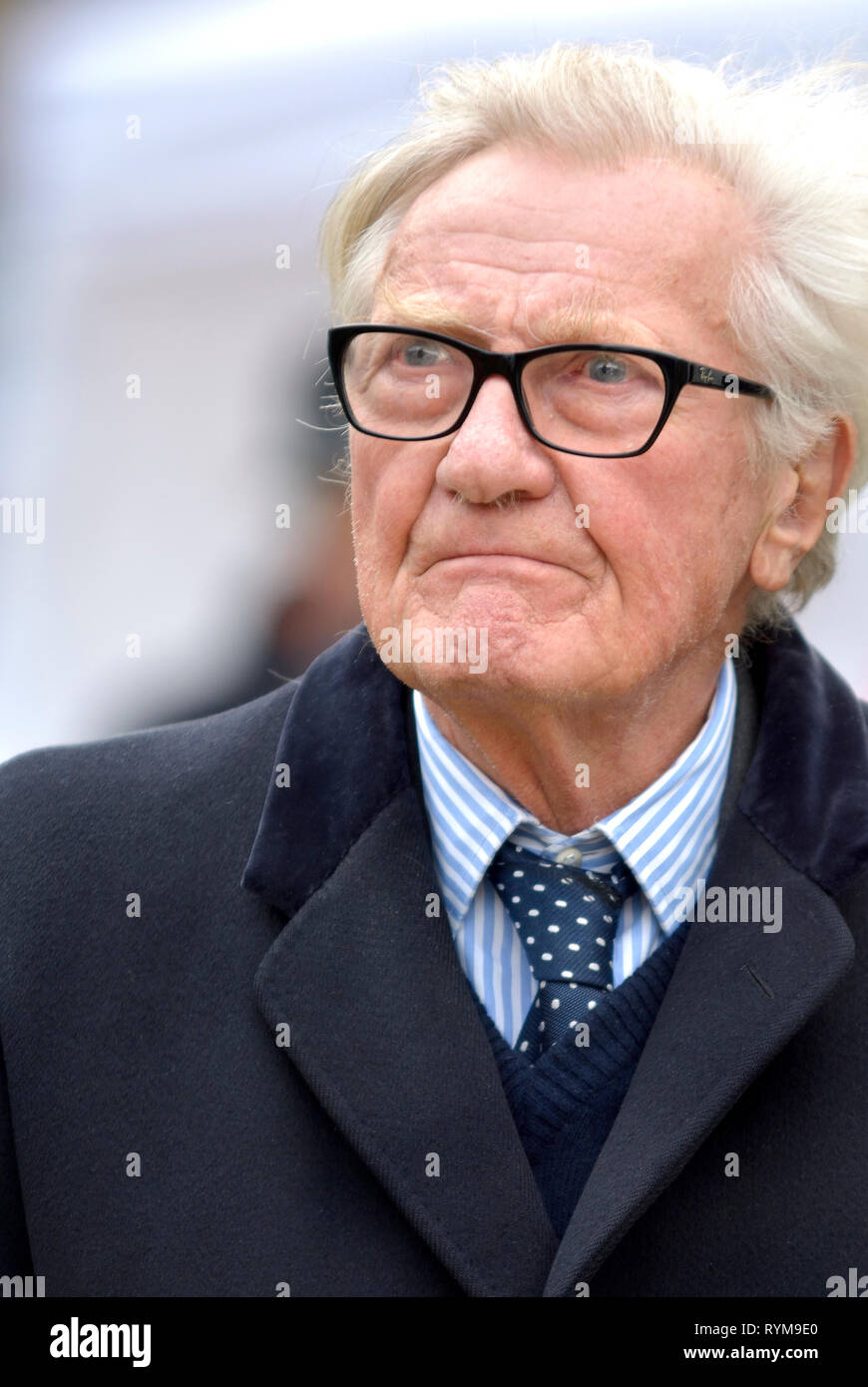 Michael Heseltine / Baron Heseltine (former Conservative MP and deputy PM) on College Green, Westminster, March 2019 Stock Photo