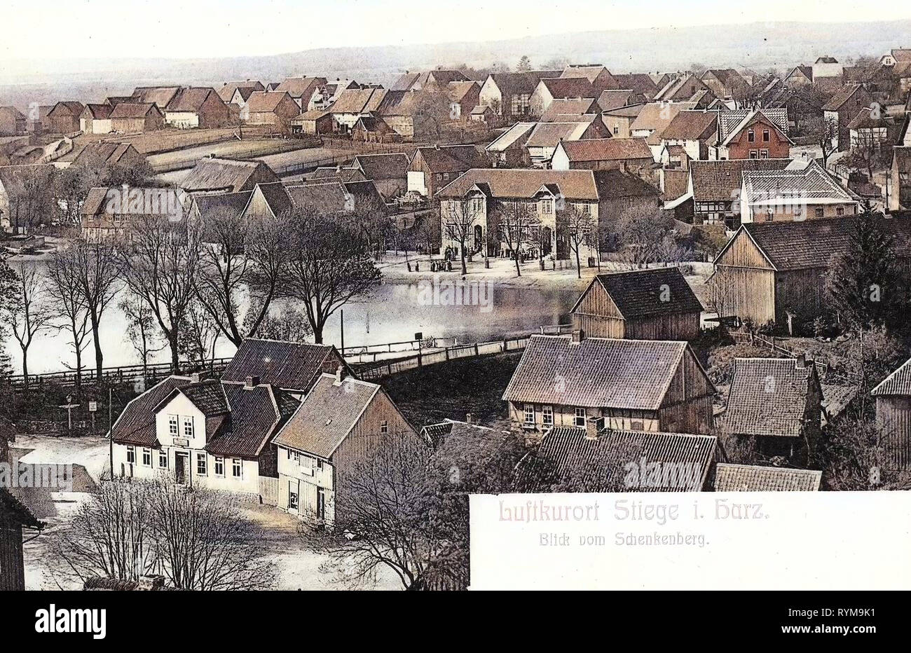 Ponds in Landkreis Harz, Stiege (Harz), 1905, Saxony-Anhalt, Stiege, Blick vom Schenkenberg auf Stiege, Germany Stock Photo