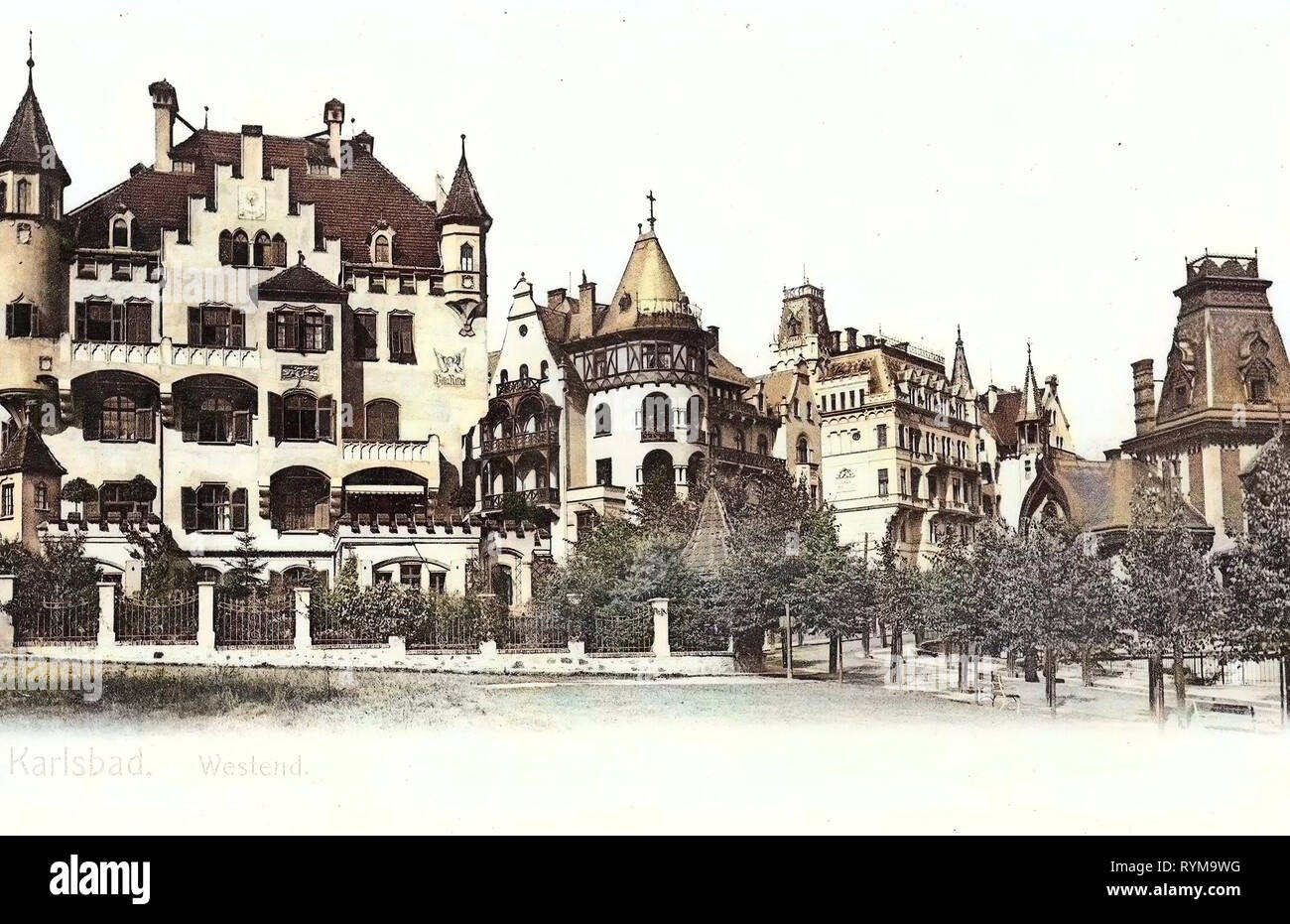Buildings in Karlovy Vary, 1905, Karlovy Vary Region, Karlsbad, Westend, Czech Republic Stock Photo