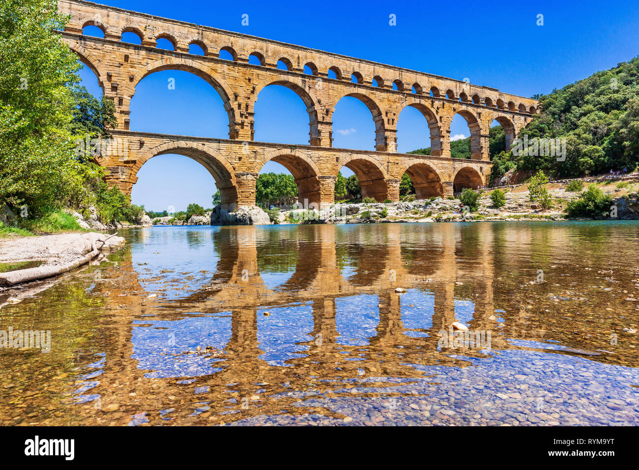 Nimes, France. Ancient aqueduct of Pont du Gard. Stock Photo