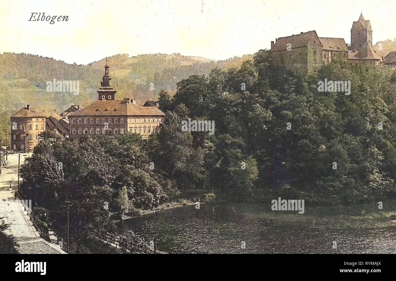 History of Loket Castle, 1905, Karlovy Vary Region, Elbogen, das Schloß, Czech Republic Stock Photo