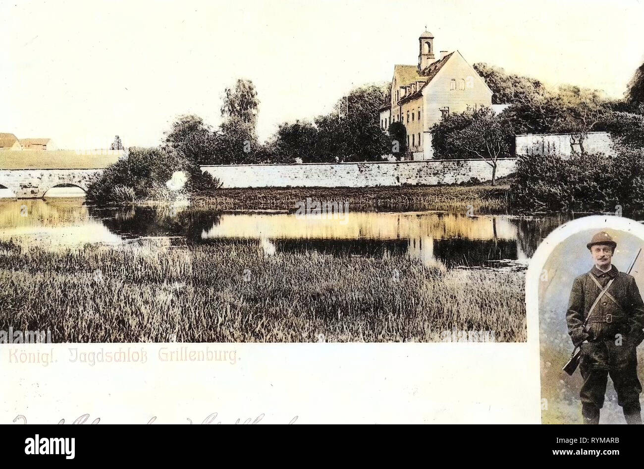 Frederick Augustus III of Saxony, Schloss Grillenburg, Ponds in Landkreis Sächsische Schweiz-Osterzgebirge, Multiview postcards, 1905, Landkreis Sächsische Schweiz-Osterzgebirge, Grillenburg, Jagdschloß, König, Friedrich, August, von Sachsen, Germany Stock Photo