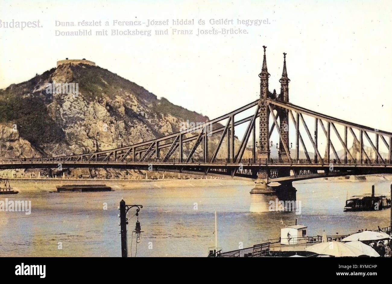 Historical images of Liberty Bridge, Budapest, Historical photographs of Gellért Hill, 1906, Donau mit Blocksberg und Josefsbrücke, Hungary Stock Photo