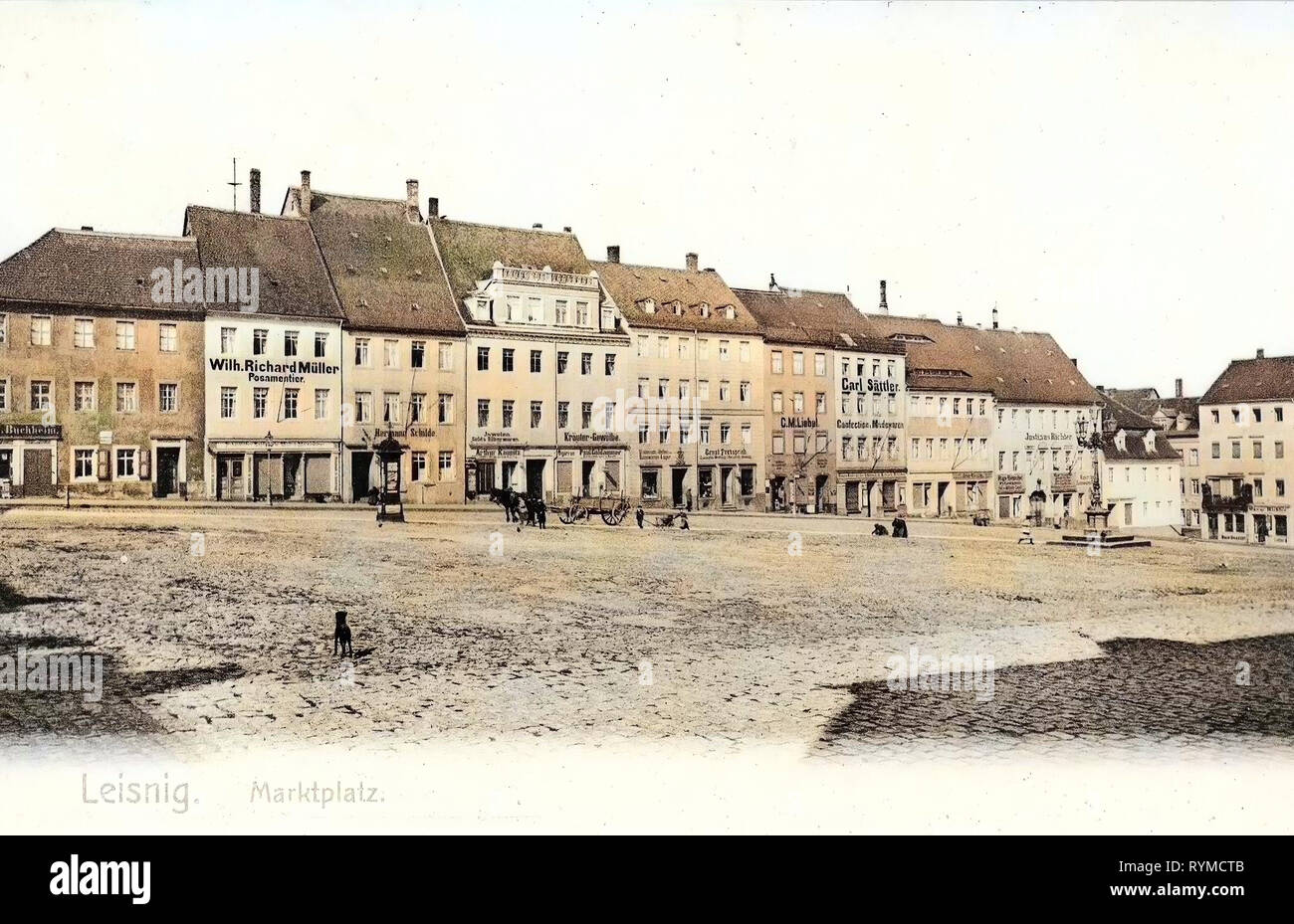 Shops in Saxony, Meteorological columns in Germany, Markt (Leisnig), 1906, Landkreis Mittelsachsen, Leisnig, Marktplatz Stock Photo
