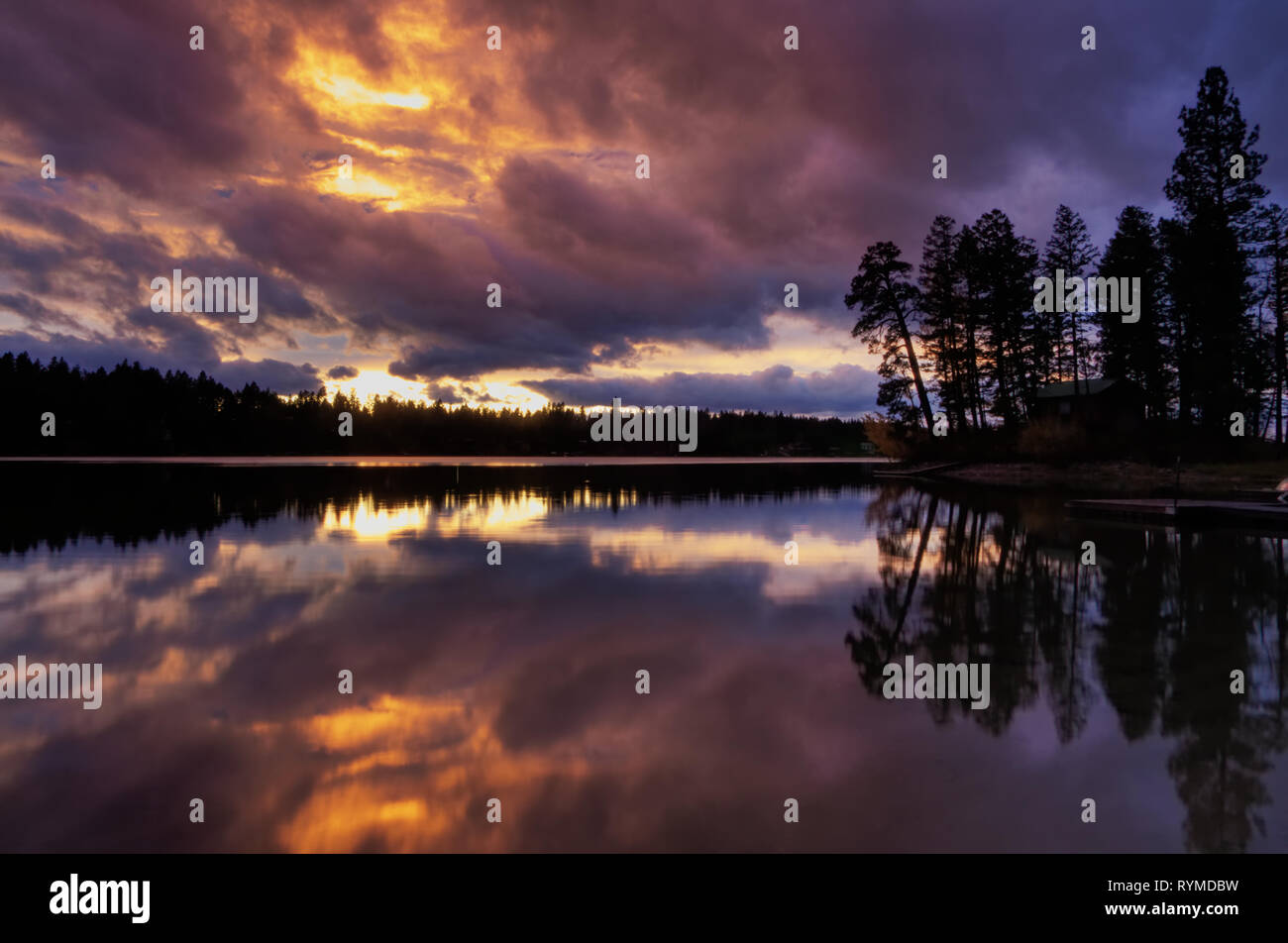 Dramatic sunset over Lake Blaine in the Flathead region of Montana