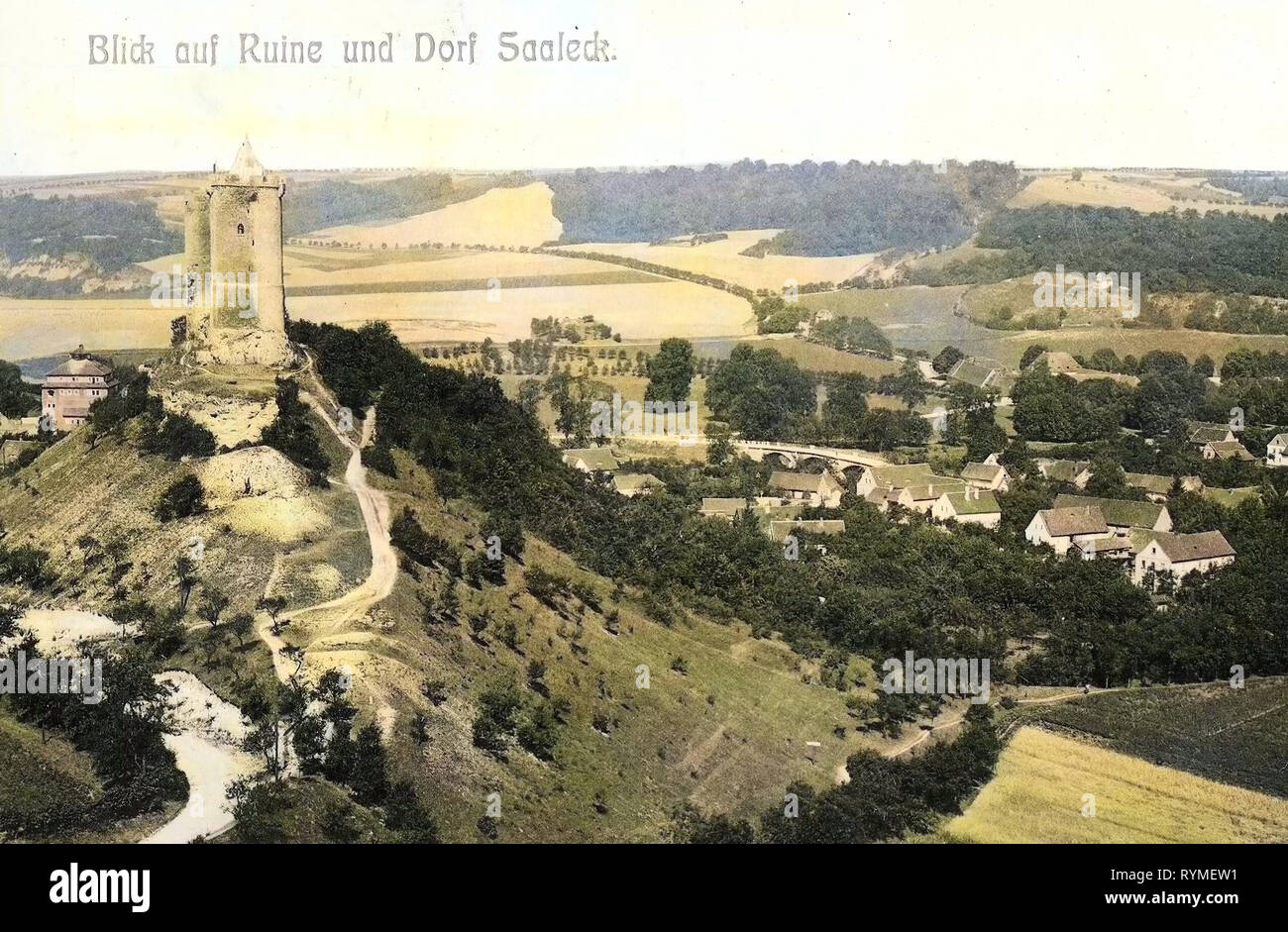 Saaleck, Burg Saaleck, 1907, Saxony-Anhalt, Ruine und Dorf, Germany Stock Photo