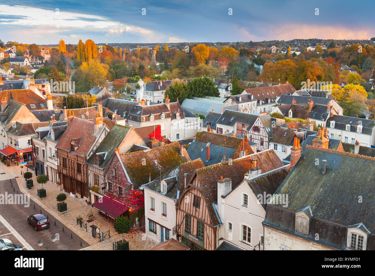 Amboise, France November 6, 2016 Aerial cityscape of Amboise old town located in the Indreet