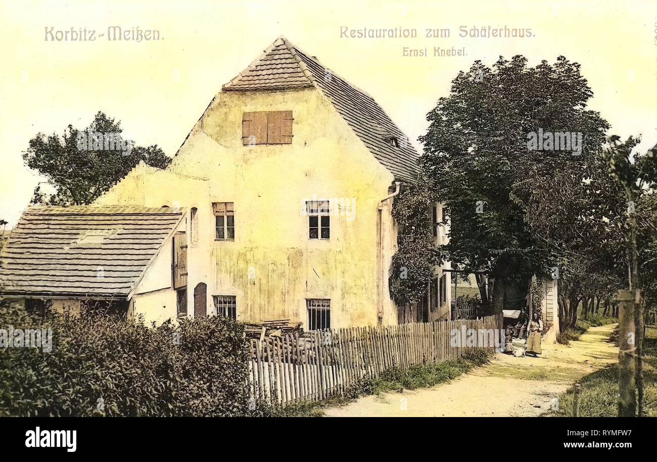 Restaurants in Landkreis Meißen, 1907, Meißen, Restauration Schäferhaus Korbitz, Germany Stock Photo