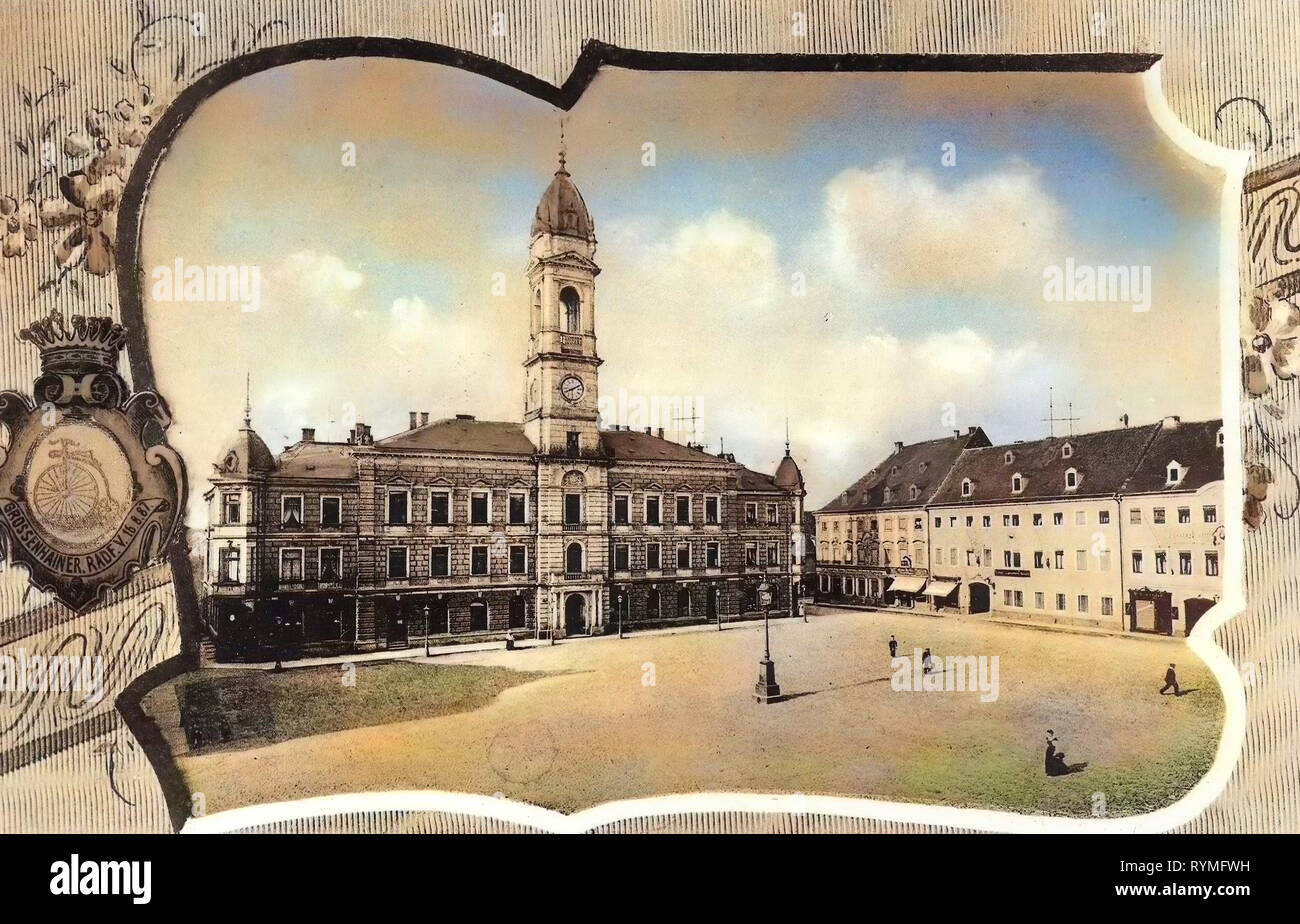 Town halls in Landkreis Meißen, Market squares in Landkreis Meißen, Texts, Bicycles in Germany, Großenhain, 1907, Landkreis Meißen, Radfahrerverein, 20 jähriges Stiftungsfest des Großenhainer Radfahr Verein Stock Photo