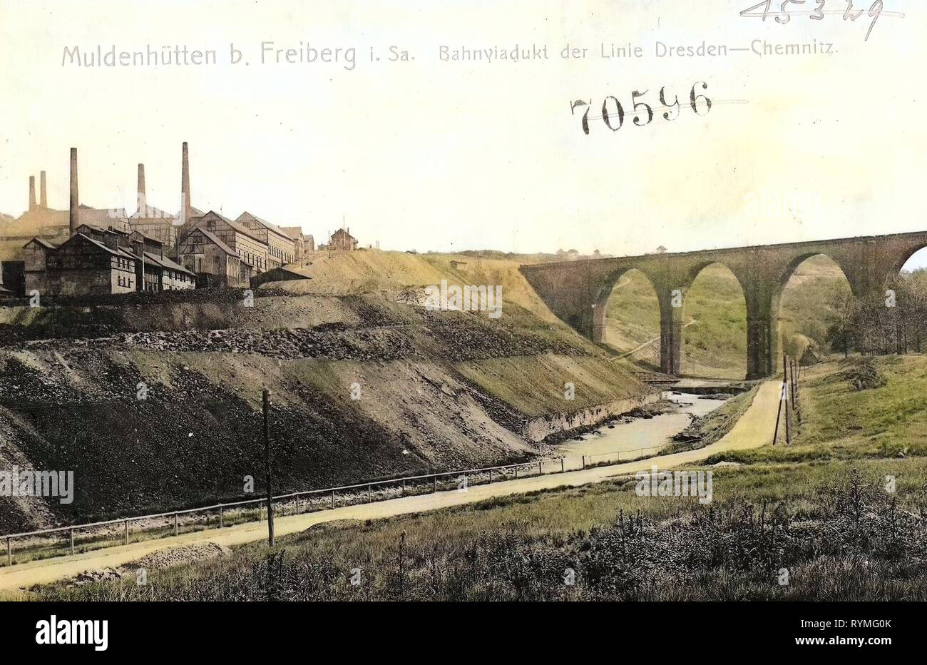 Viadukt Muldenhütten, 1907, Landkreis Mittelsachsen, Muldenhütten, Bahnviadukt der Linie Chemnitz, Dresden, Germany Stock Photo